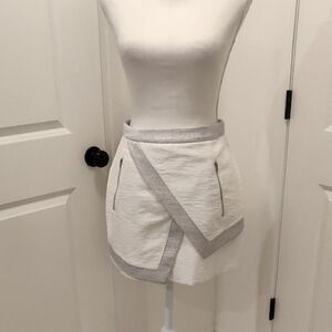 Finders Keepers White and Gray Mini Overlap Flap Skirt